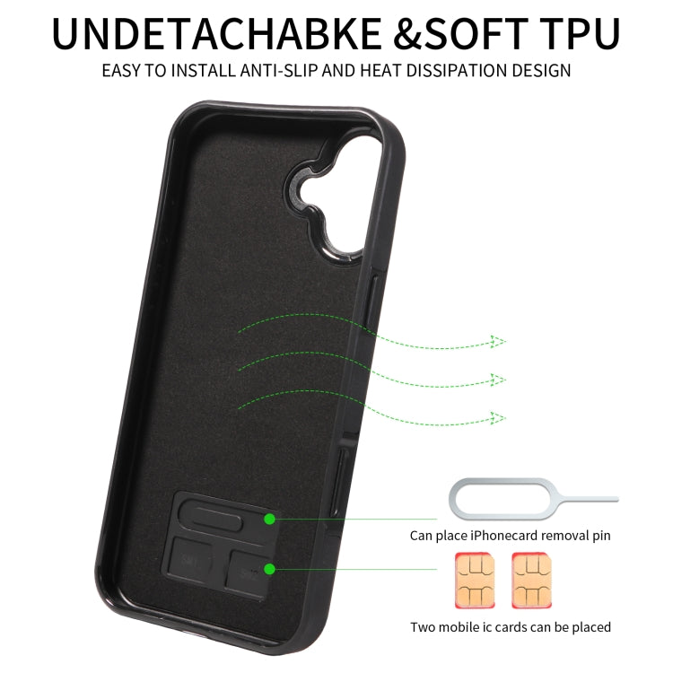 For iPhone 16 Plus Skin Feel Card Bag Phone Case with Ring Buckle