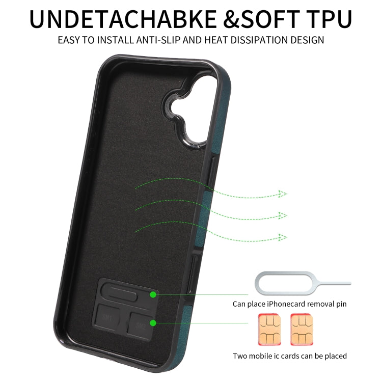 For iPhone 16 Plus Skin Feel Card Bag Phone Case with Ring Buckle