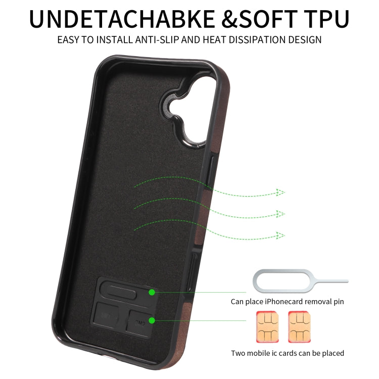 For iPhone 16 Plus Skin Feel Card Bag Phone Case with Ring Buckle