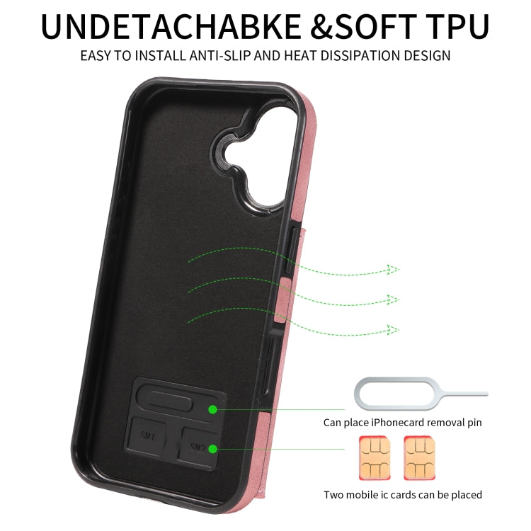 For iPhone 16 Skin Feel Card Bag Phone Case with Ring Buckle