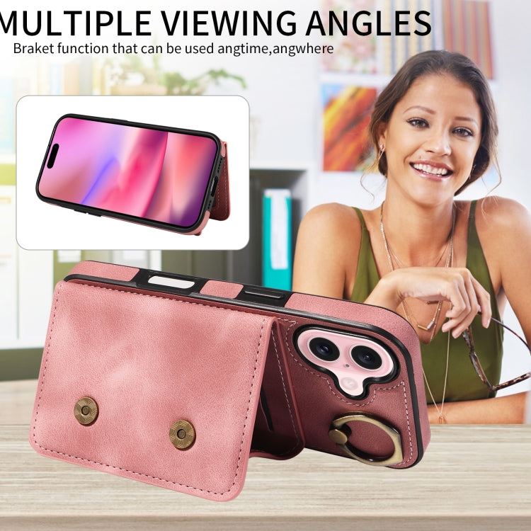 For iPhone 16 Skin Feel Card Bag Phone Case with Ring Buckle