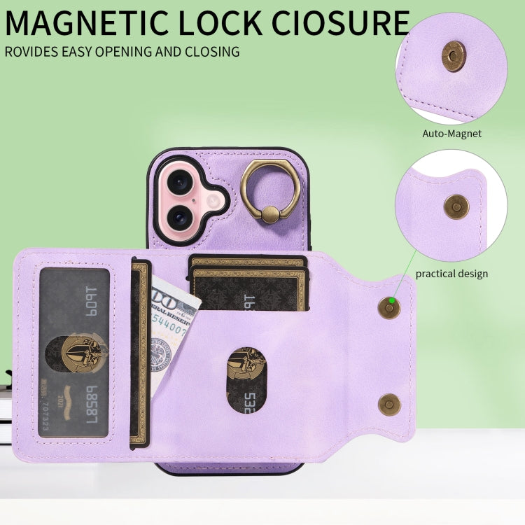 For iPhone 16 Skin Feel Card Bag Phone Case with Ring Buckle