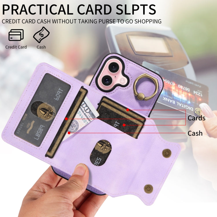 For iPhone 16 Skin Feel Card Bag Phone Case with Ring Buckle