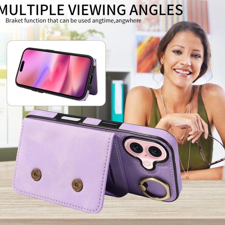 For iPhone 16 Skin Feel Card Bag Phone Case with Ring Buckle