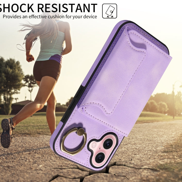 For iPhone 16 Skin Feel Card Bag Phone Case with Ring Buckle