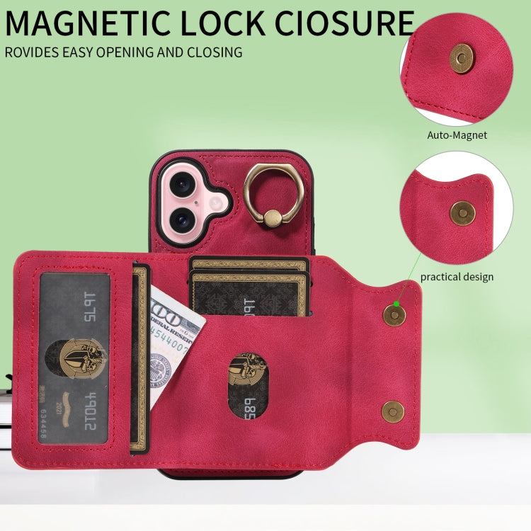 For iPhone 16 Skin Feel Card Bag Phone Case with Ring Buckle