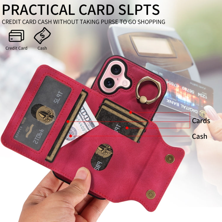 For iPhone 16 Skin Feel Card Bag Phone Case with Ring Buckle