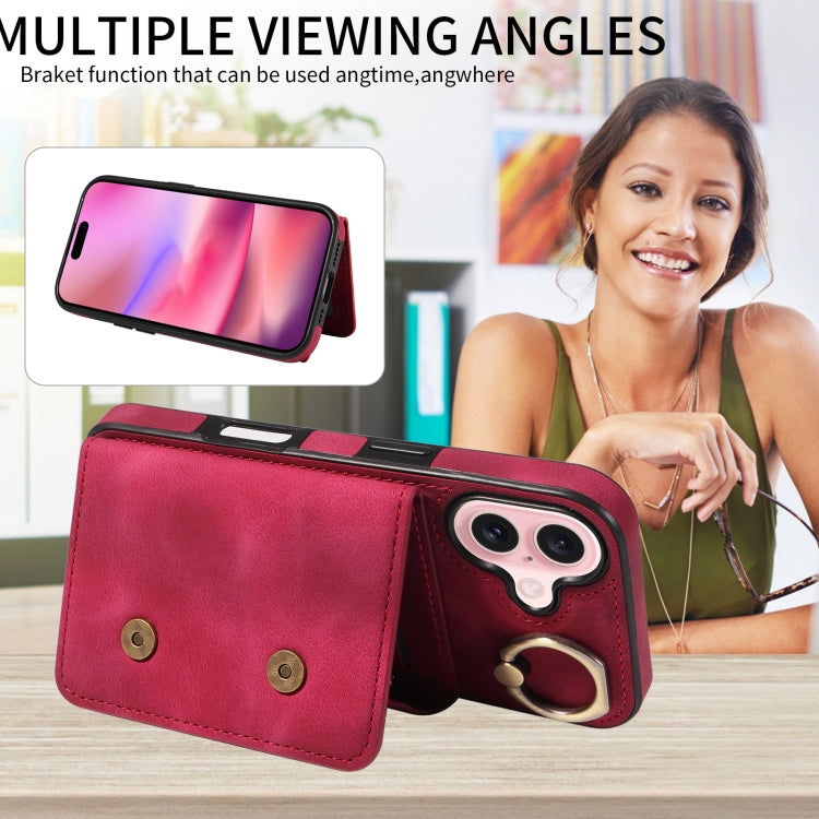For iPhone 16 Skin Feel Card Bag Phone Case with Ring Buckle