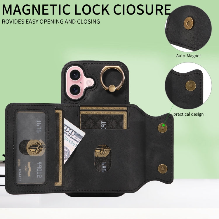 For iPhone 16 Skin Feel Card Bag Phone Case with Ring Buckle