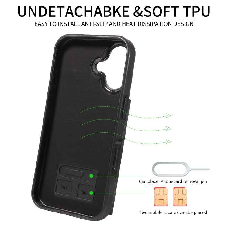 For iPhone 16 Skin Feel Card Bag Phone Case with Ring Buckle