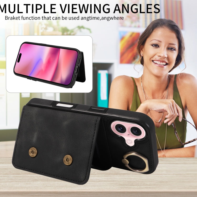 For iPhone 16 Skin Feel Card Bag Phone Case with Ring Buckle