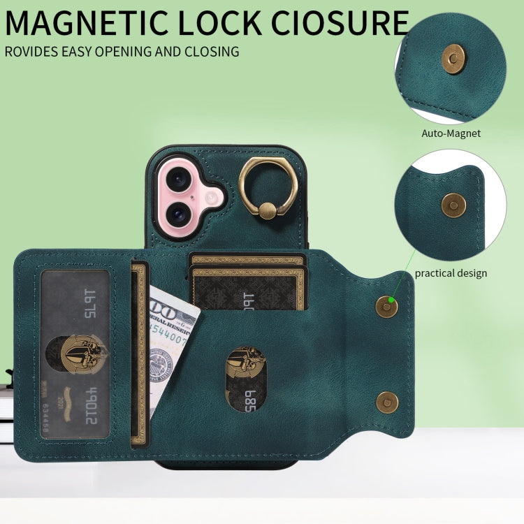 For iPhone 16 Skin Feel Card Bag Phone Case with Ring Buckle