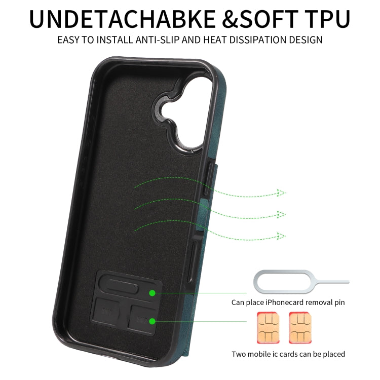 For iPhone 16 Skin Feel Card Bag Phone Case with Ring Buckle