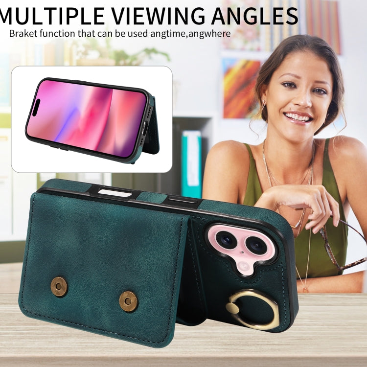 For iPhone 16 Skin Feel Card Bag Phone Case with Ring Buckle