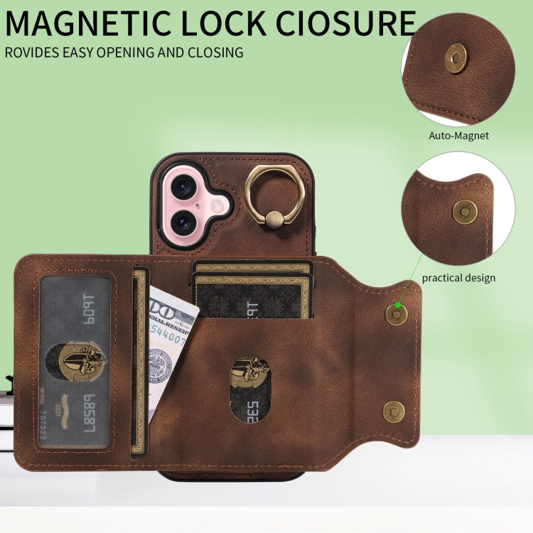 For iPhone 16 Skin Feel Card Bag Phone Case with Ring Buckle