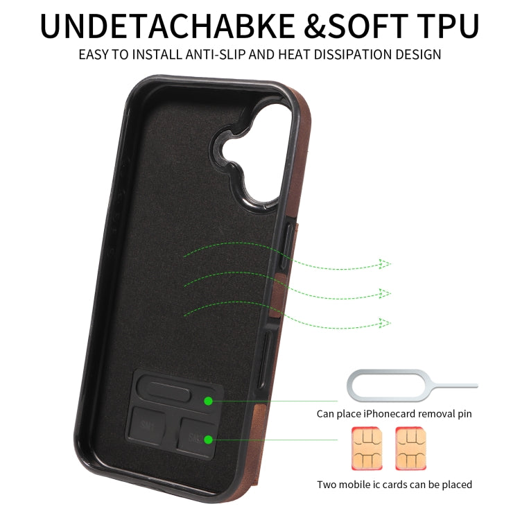 For iPhone 16 Skin Feel Card Bag Phone Case with Ring Buckle