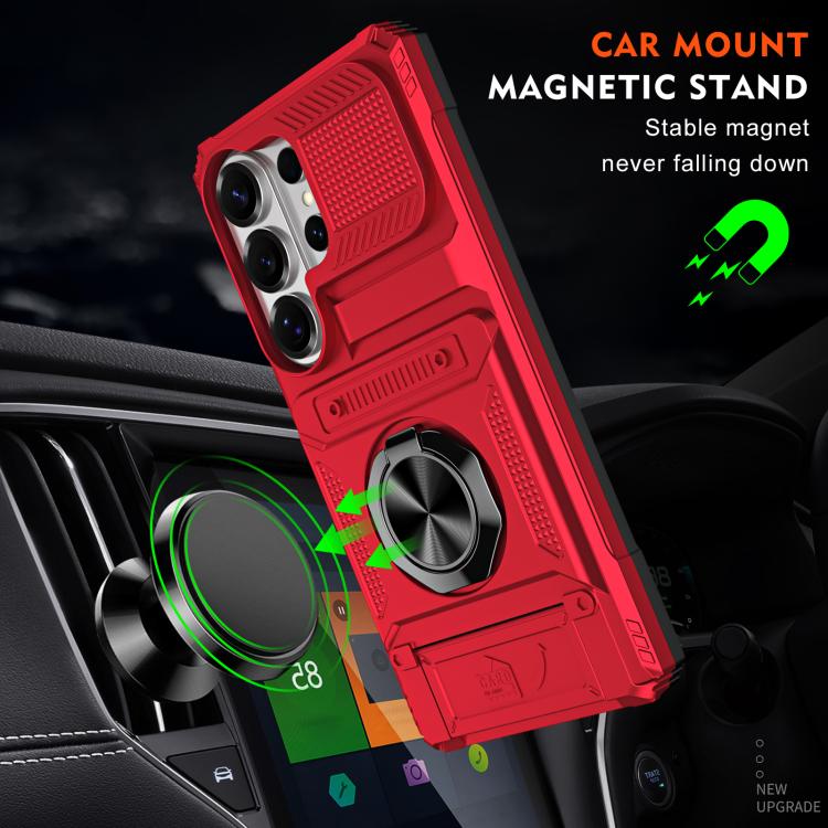 For Samsung Galaxy S26 Ultra 5G TPU Hybrid PC Shockproof Card Phone Case with Metal Ring Holder