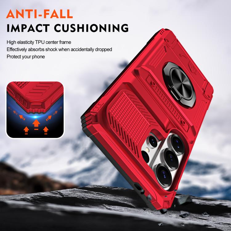 For Samsung Galaxy S26 Ultra 5G TPU Hybrid PC Shockproof Card Phone Case with Metal Ring Holder