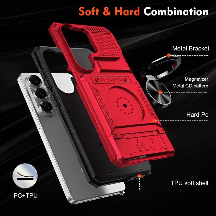 For Samsung Galaxy S26 Ultra 5G TPU Hybrid PC Shockproof Card Phone Case with Metal Ring Holder