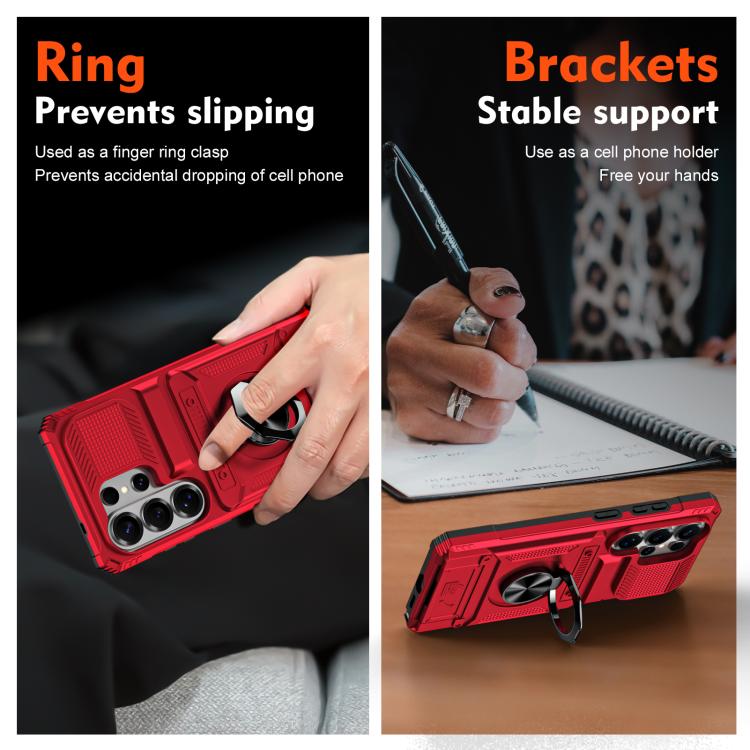 For Samsung Galaxy S26 Ultra 5G TPU Hybrid PC Shockproof Card Phone Case with Metal Ring Holder