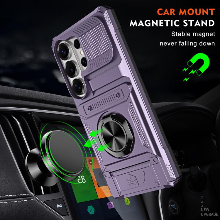For Samsung Galaxy S26 Ultra 5G TPU Hybrid PC Shockproof Card Phone Case with Metal Ring Holder