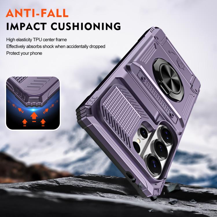 For Samsung Galaxy S26 Ultra 5G TPU Hybrid PC Shockproof Card Phone Case with Metal Ring Holder