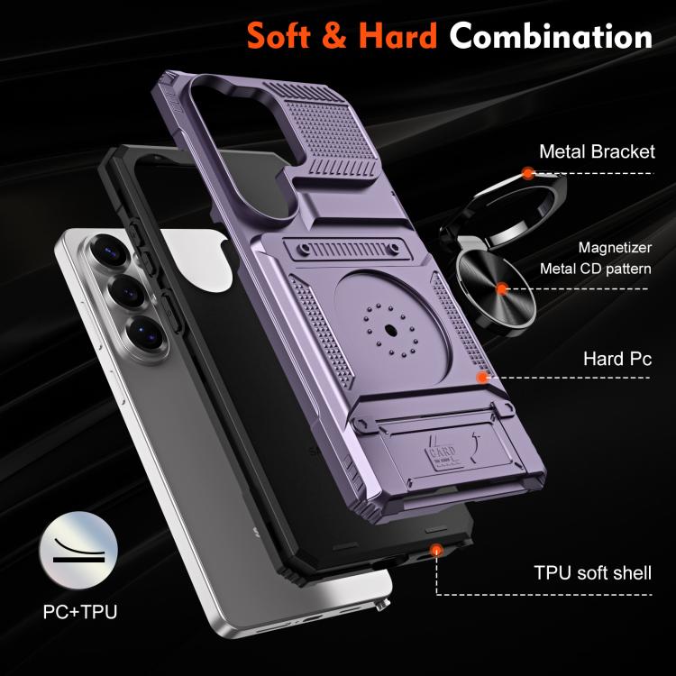 For Samsung Galaxy S26 Ultra 5G TPU Hybrid PC Shockproof Card Phone Case with Metal Ring Holder