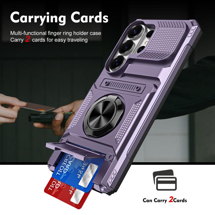 For Samsung Galaxy S26 Ultra 5G TPU Hybrid PC Shockproof Card Phone Case with Metal Ring Holder