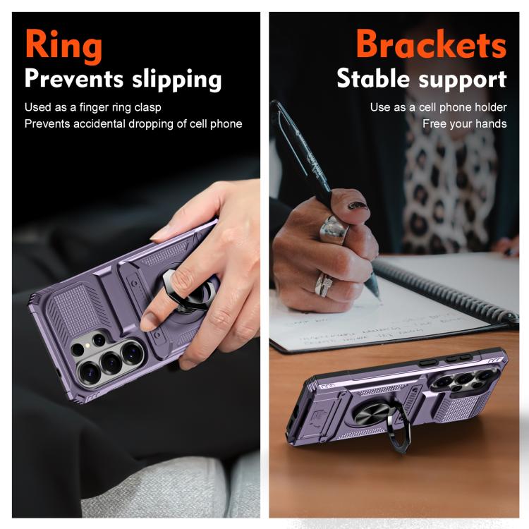 For Samsung Galaxy S26 Ultra 5G TPU Hybrid PC Shockproof Card Phone Case with Metal Ring Holder