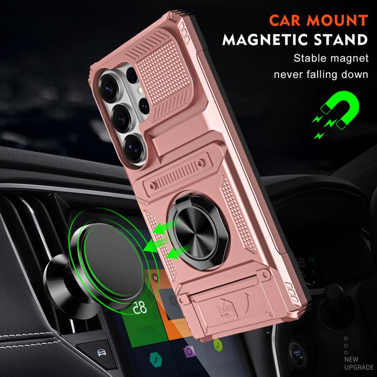 For Samsung Galaxy S26 Ultra 5G TPU Hybrid PC Shockproof Card Phone Case with Metal Ring Holder