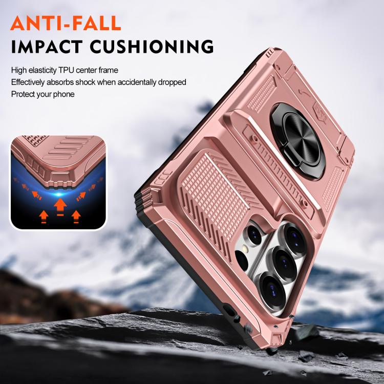 For Samsung Galaxy S26 Ultra 5G TPU Hybrid PC Shockproof Card Phone Case with Metal Ring Holder