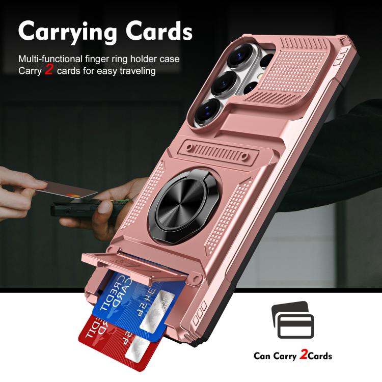 For Samsung Galaxy S26 Ultra 5G TPU Hybrid PC Shockproof Card Phone Case with Metal Ring Holder