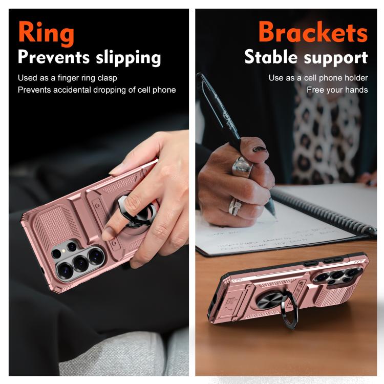For Samsung Galaxy S26 Ultra 5G TPU Hybrid PC Shockproof Card Phone Case with Metal Ring Holder