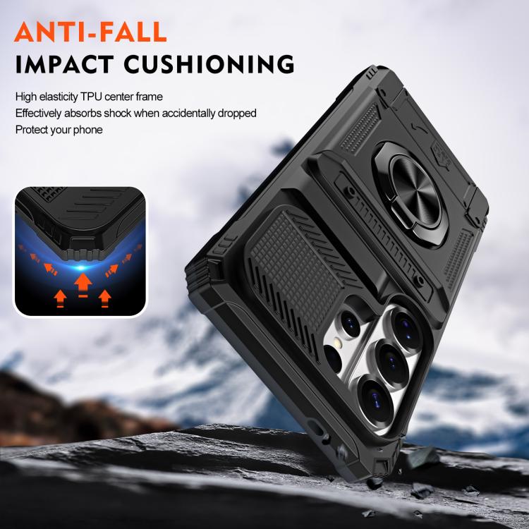 For Samsung Galaxy S26 Ultra 5G TPU Hybrid PC Shockproof Card Phone Case with Metal Ring Holder