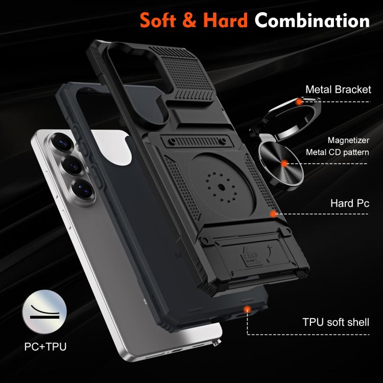 For Samsung Galaxy S26 Ultra 5G TPU Hybrid PC Shockproof Card Phone Case with Metal Ring Holder