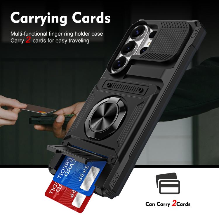 For Samsung Galaxy S26 Ultra 5G TPU Hybrid PC Shockproof Card Phone Case with Metal Ring Holder