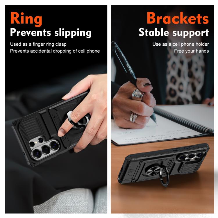 For Samsung Galaxy S26 Ultra 5G TPU Hybrid PC Shockproof Card Phone Case with Metal Ring Holder
