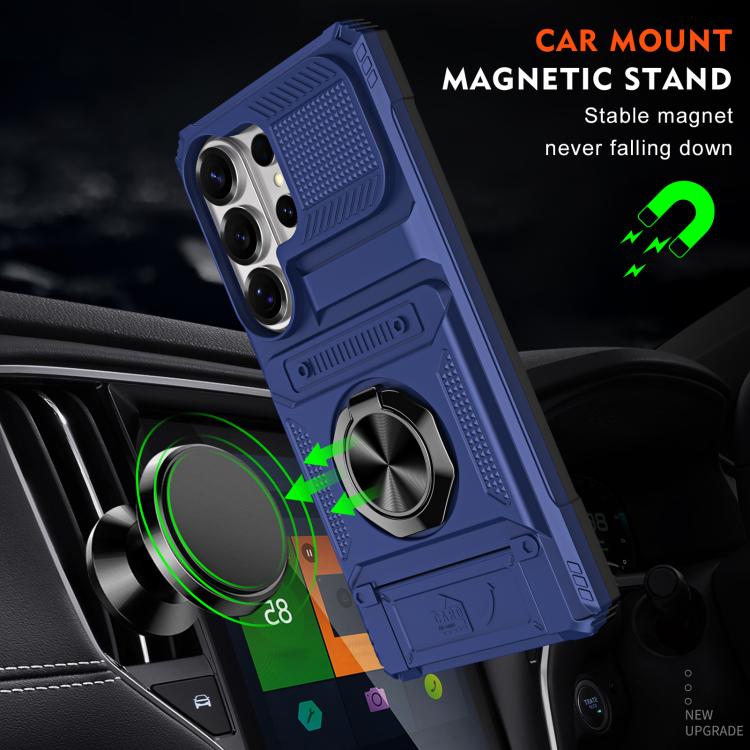 For Samsung Galaxy S26 Ultra 5G TPU Hybrid PC Shockproof Card Phone Case with Metal Ring Holder