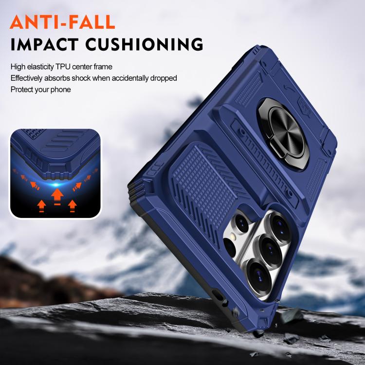 For Samsung Galaxy S26 Ultra 5G TPU Hybrid PC Shockproof Card Phone Case with Metal Ring Holder