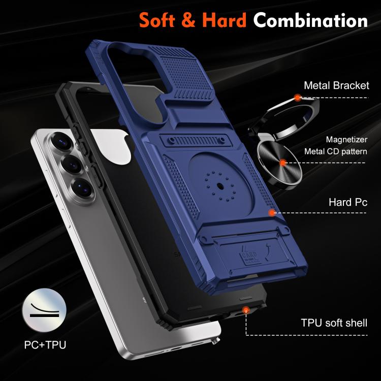 For Samsung Galaxy S26 Ultra 5G TPU Hybrid PC Shockproof Card Phone Case with Metal Ring Holder