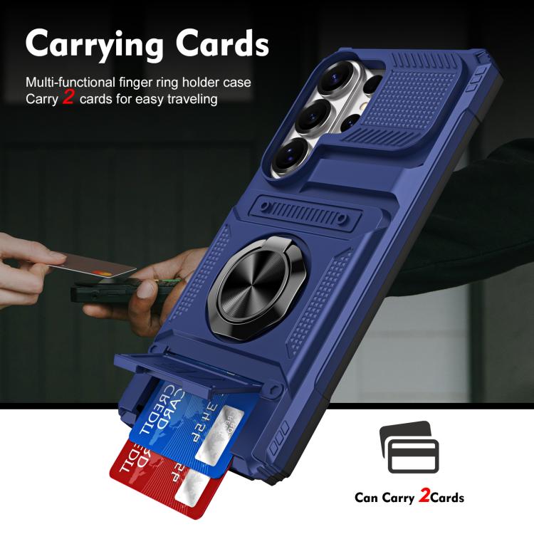 For Samsung Galaxy S26 Ultra 5G TPU Hybrid PC Shockproof Card Phone Case with Metal Ring Holder