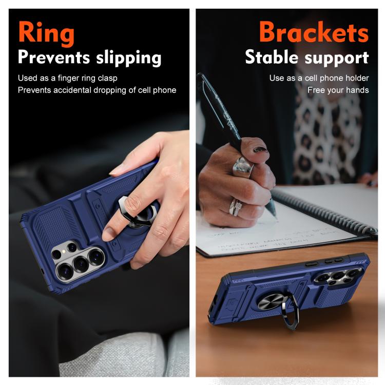 For Samsung Galaxy S26 Ultra 5G TPU Hybrid PC Shockproof Card Phone Case with Metal Ring Holder