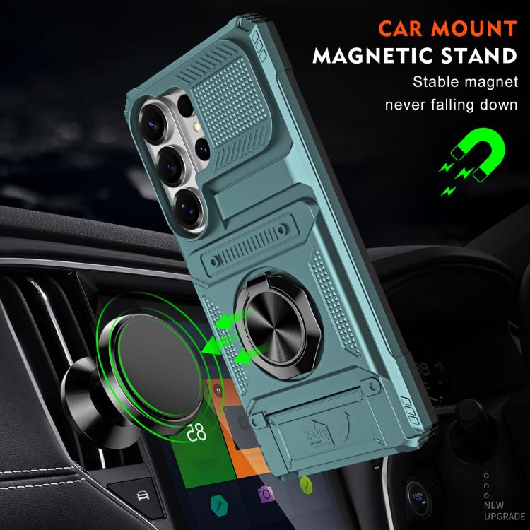 For Samsung Galaxy S26 Ultra 5G TPU Hybrid PC Shockproof Card Phone Case with Metal Ring Holder