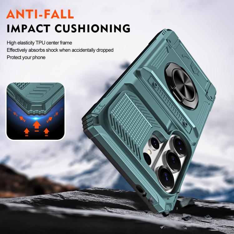 For Samsung Galaxy S26 Ultra 5G TPU Hybrid PC Shockproof Card Phone Case with Metal Ring Holder