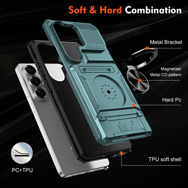 For Samsung Galaxy S26 Ultra 5G TPU Hybrid PC Shockproof Card Phone Case with Metal Ring Holder