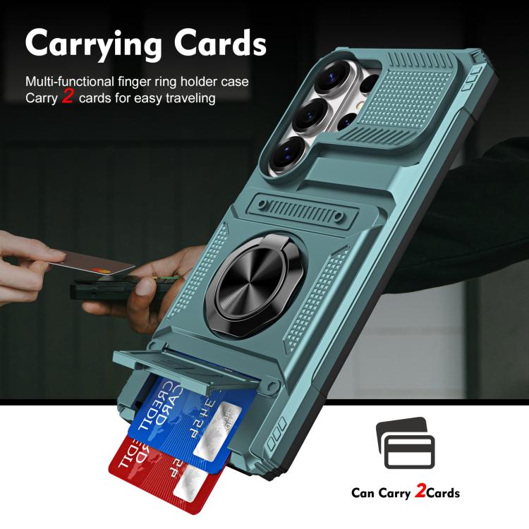 For Samsung Galaxy S26 Ultra 5G TPU Hybrid PC Shockproof Card Phone Case with Metal Ring Holder