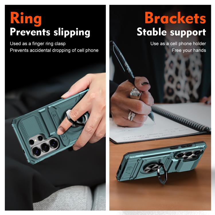 For Samsung Galaxy S26 Ultra 5G TPU Hybrid PC Shockproof Card Phone Case with Metal Ring Holder