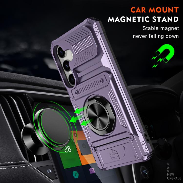 For Samsung Galaxy S26+ 5G TPU Hybrid PC Shockproof Card Phone Case with Metal Ring Holder