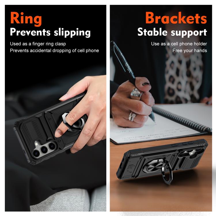 For Samsung Galaxy S26+ 5G TPU Hybrid PC Shockproof Card Phone Case with Metal Ring Holder