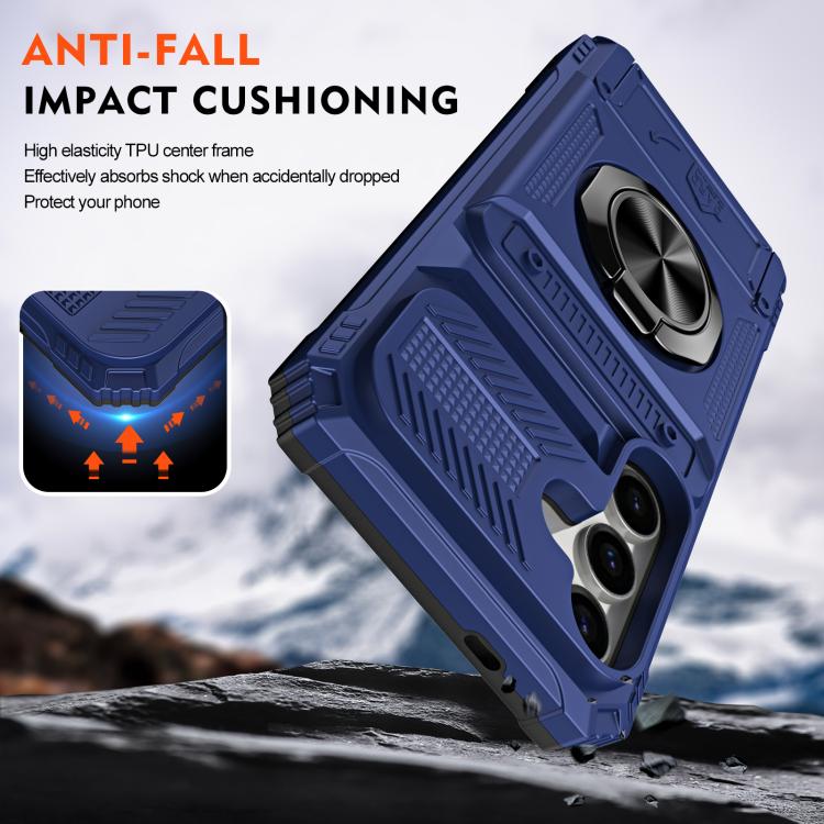 For Samsung Galaxy S26+ 5G TPU Hybrid PC Shockproof Card Phone Case with Metal Ring Holder